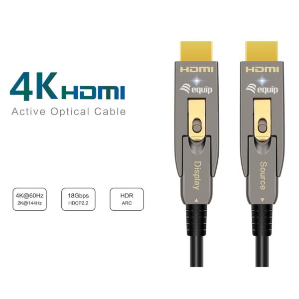 EQUIP - Cavo ottico attivo HDMI 2.0 staccabile tipo D + A, 4K/60Hz - 10m 2