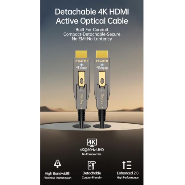 EQUIP - Cavo ottico attivo HDMI 2.0 staccabile tipo D + A, 4K/60Hz - 15m 4