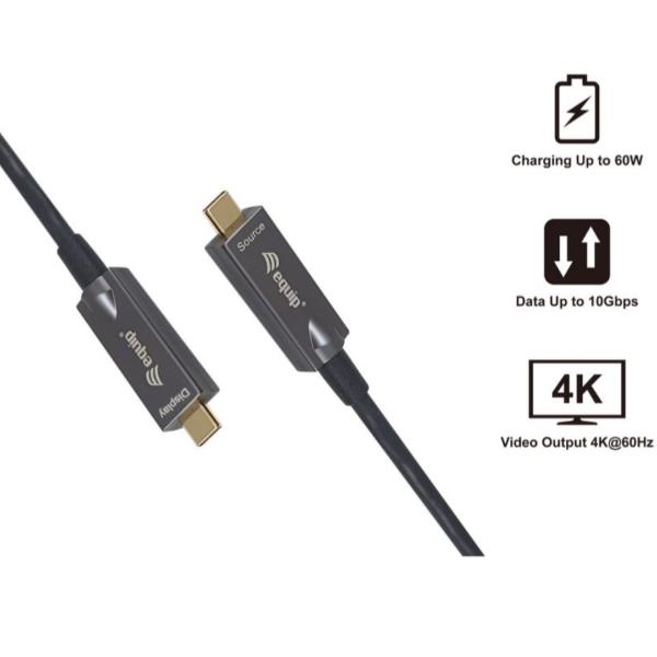 EQUIP - Cavo ottico attivo USB-C a C, PD 60W, 4K/60Hz, 10Gbps, Video+Dati+PD - 7.5m 2