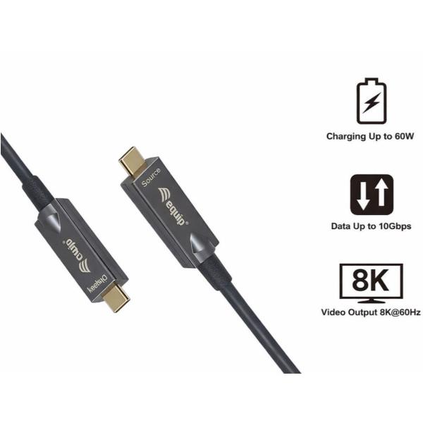 EQUIP - Cavo Ottico Attivo USB-C a C, PD 60W, 8K/60Hz, 10Gbps, Video+Dati+PD - 15m 9