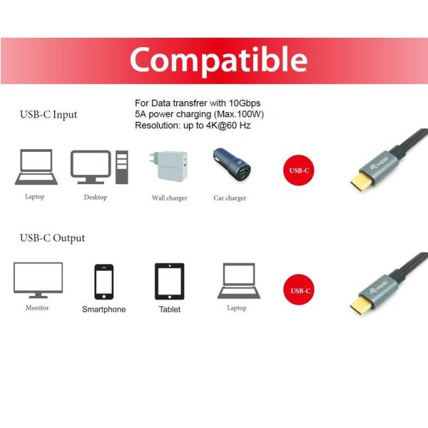 EQUIP - CAVO USB 3.2 GEN.2 Type-C M/M - 5A, PD 100W, 4K/60HZ, 10GBps -- Nero, 3.0m 4