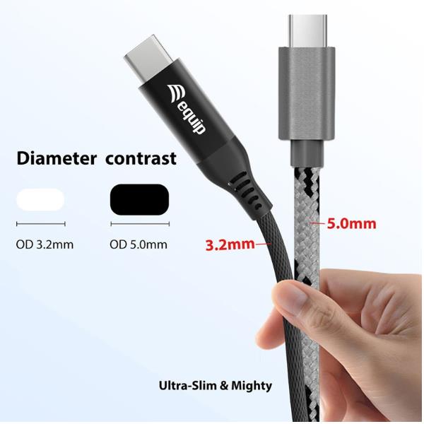 EQUIP - CAVO USB4 ultrasottile, da USB-C M a USB-C M, 40 Gbps, PD 3.1 240 W, 8K/60 Hz, compatibile con Thunderbolt 3/4, 1.2m 3