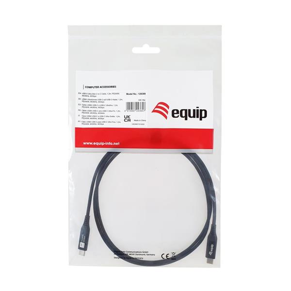 EQUIP - CAVO USB4 ultrasottile, da USB-C M a USB-C M, 40 Gbps, PD 3.1 240 W, 8K/60 Hz, compatibile con Thunderbolt 3/4, 1.2m 10