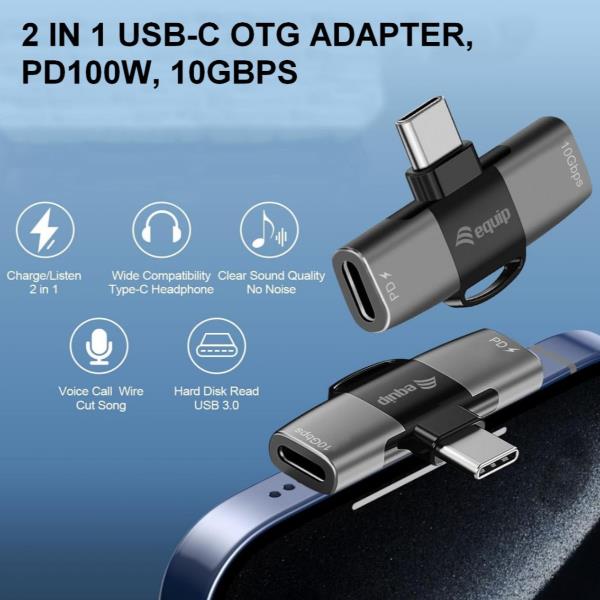 EQUIP - ADATTATORE OTG USB-C 2 in 1, PD 100W, 10Gbps 12