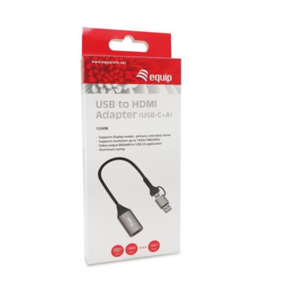 EQUIP - ADATTATORE da USB a HDMI (USB-C + A), 1080P HD 2