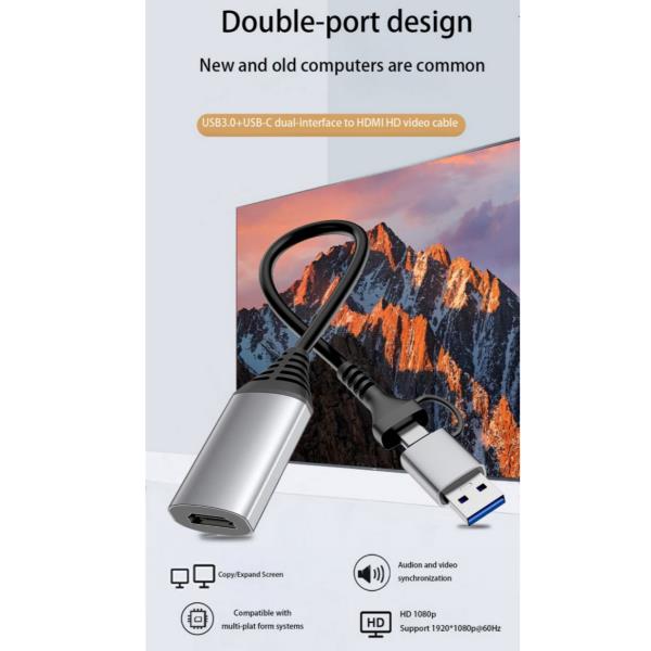 EQUIP - ADATTATORE da USB a HDMI (USB-C + A), 1080P HD 11
