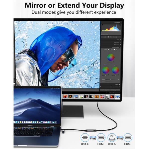 EQUIP - ADATTATORE da USB a HDMI (USB-C + A), 1080P HD 9