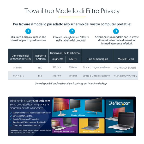 Filtro Privacy Oro per Monitor 15.6" 16:9, Schermo privacy reversibile, Privacy Screen Protector per PC, protezione/schermo rimovibile, +/- 30 gradi 10