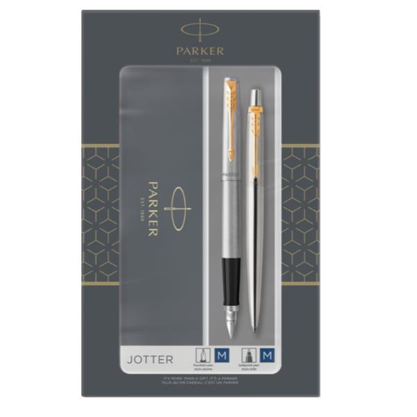PARKER SET DUO PENNA SFERA + STILOGRAFICA JOTTER STAINLESS STEEL GT