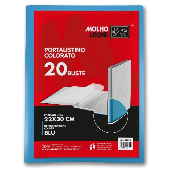 MOLHO LEONE Portalistino 20 buste azzurro A4 (conf.24)