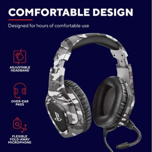 CUFFIE GAMING CABLATE JACK 3,5MM PLAYSTATION® CERTIFICATE, DRIVER 50MM - TRUST GXT488 FORZE-G CAMOUFLAGE/GRIGIO 2