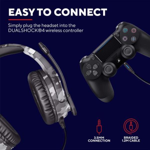 CUFFIE GAMING CABLATE JACK 3,5MM PLAYSTATION® CERTIFICATE, DRIVER 50MM - TRUST GXT488 FORZE-G CAMOUFLAGE/GRIGIO 4