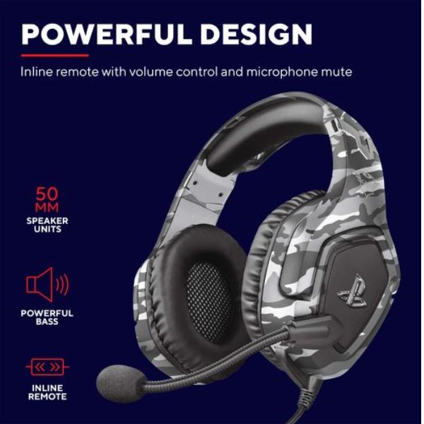 CUFFIE GAMING CABLATE JACK 3,5MM PLAYSTATION® CERTIFICATE, DRIVER 50MM - TRUST GXT488 FORZE-G CAMOUFLAGE/GRIGIO 5