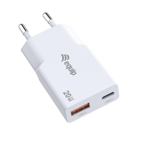 EQUIP EQUIP - Caricabatterie GaN PD sottile USB a 2 porte da 20W, 1x USB-C + 1x USB-A