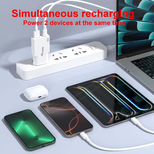 EQUIP - Caricabatterie GaN PD sottile USB a 2 porte da 20W, 1x USB-C + 1x USB-A 6