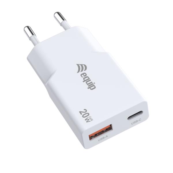 EQUIP - Caricabatterie GaN PD sottile USB a 2 porte da 20W, 1x USB-C + 1x USB-A 7
