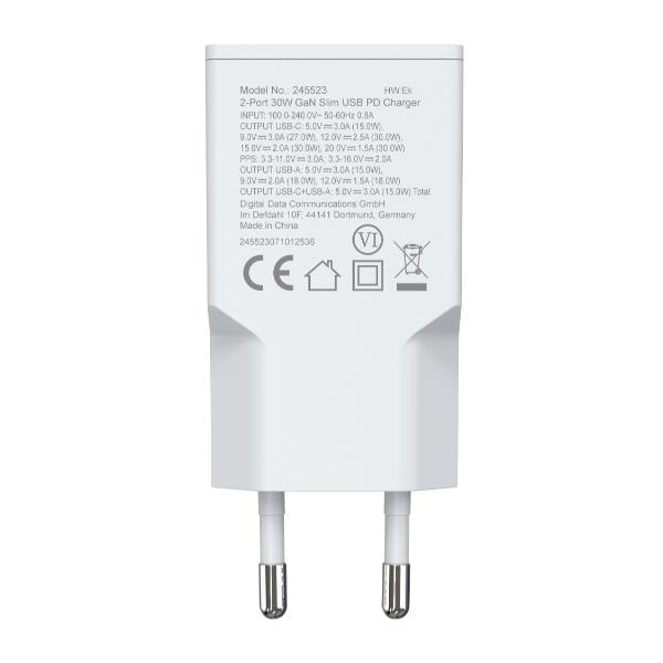 EQUIP - Caricabatterie GaN PD sottile da 30W con 2 porte USB, 1x USB-C + 1x USB-A 2