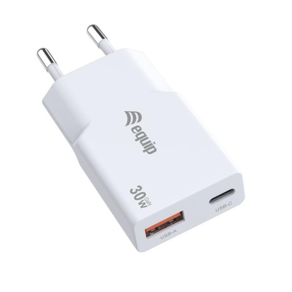 EQUIP - Caricabatterie GaN PD sottile da 30W con 2 porte USB, 1x USB-C + 1x USB-A 5