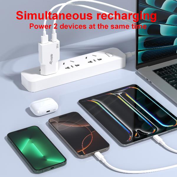 EQUIP - Caricabatterie GaN PD sottile da 30W con 2 porte USB, 1x USB-C + 1x USB-A 8