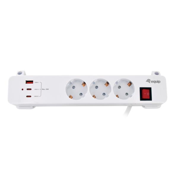 EQUIP - MULTIPRESA a morsetto a 3 uscite con 3 USB (2C + 1A) 5