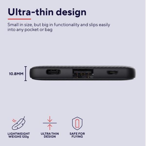 POWER BANK 5.000MAH - 1 USB-A 12W + 1 MICRO-USB + 1USB-C 15W - PLASTICA RICICLATA 50% - TRUST PRIMO POWERBANK - NERO 5