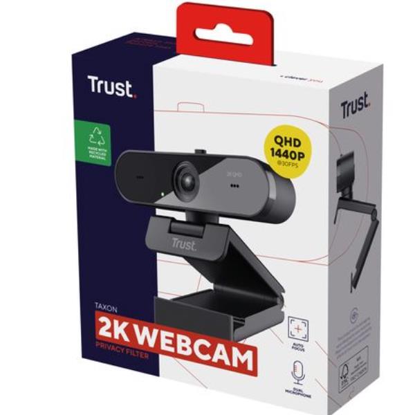WEBCAM 2K QHD 2560X1440p - FILTRO PRIVACY - 85% PLASTICA RICICLATA - TRUST TAXON - NERO 9