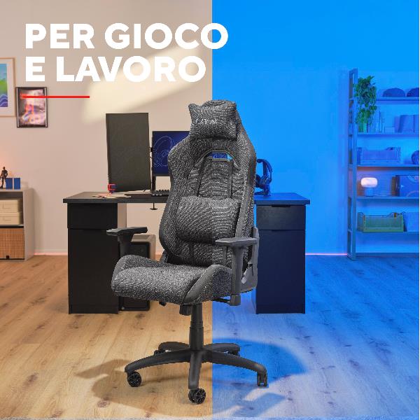 SEDIA GAMING PREMIUM IN TESSUTO REALIZZATA CON MATERIALI SOSTENIBILI - TRUST GXT 723 RUYA - GRIGIO 3