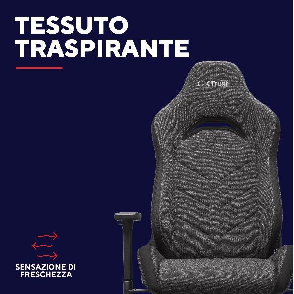 SEDIA GAMING PREMIUM IN TESSUTO REALIZZATA CON MATERIALI SOSTENIBILI - TRUST GXT 723 RUYA - GRIGIO 4