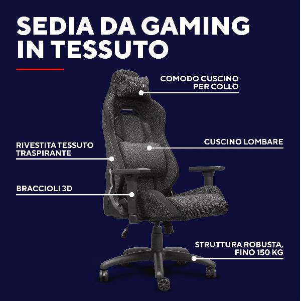 SEDIA GAMING PREMIUM IN TESSUTO REALIZZATA CON MATERIALI SOSTENIBILI - TRUST GXT 723 RUYA - GRIGIO 5