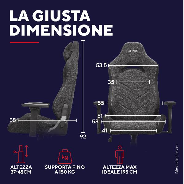 SEDIA GAMING PREMIUM IN TESSUTO REALIZZATA CON MATERIALI SOSTENIBILI - TRUST GXT 723 RUYA - GRIGIO 6