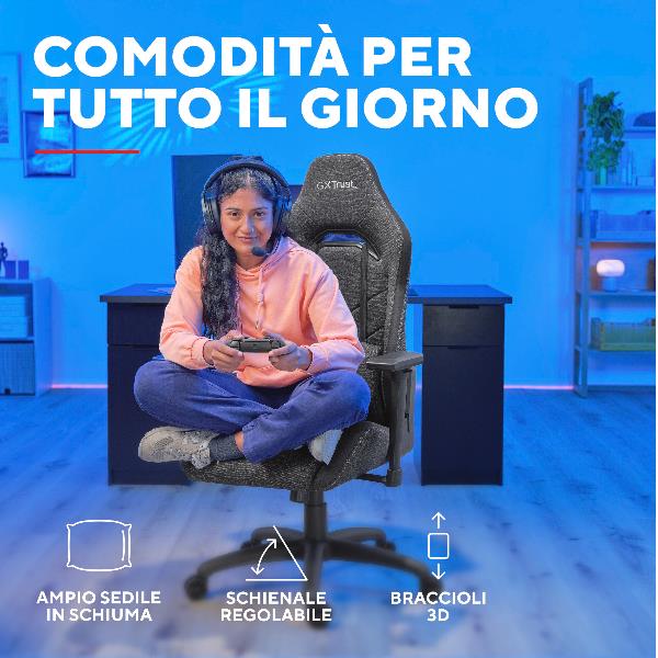 SEDIA GAMING PREMIUM IN TESSUTO REALIZZATA CON MATERIALI SOSTENIBILI - TRUST GXT 723 RUYA - GRIGIO 7
