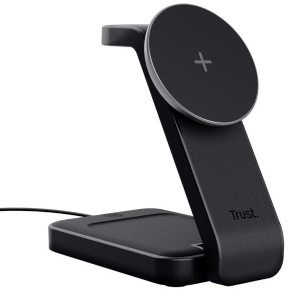 CARICABATTERIA WIRELESS MAGNETICO/MAGSAFE PER IPHONE APPLE WATCH AIRPODS STAND RICHIUDIBILE - TRUST VIRO 3-IN-1 - NERO 8