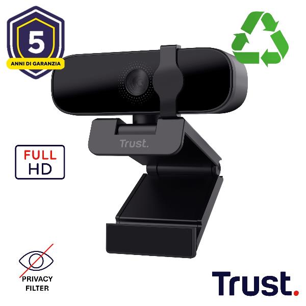 WEBCAM FULL HD 1980X1080P - FILTRO PRIVACY - 85% PLASTICA RICICLATA - TRUST TANOR - NERO 5