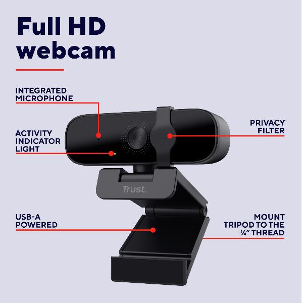 WEBCAM FULL HD 1980X1080P - FILTRO PRIVACY - 85% PLASTICA RICICLATA - TRUST TANOR - NERO 6