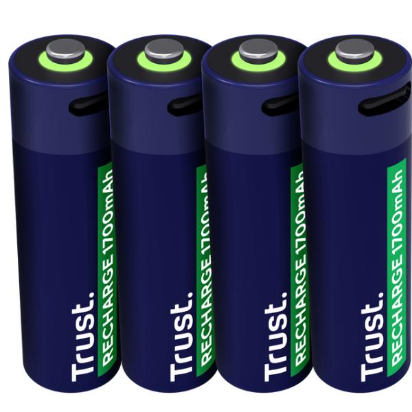 TRUST BATTERIE AA RICARICABILI TRAMITE PORTA USB-C (CAVO RICARICA INCLUSO) - 4PZ - BLU