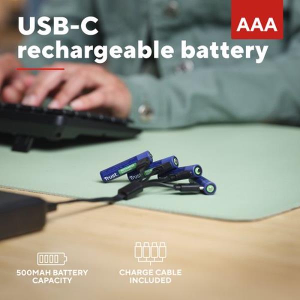 4 PZ BATTERIE AAA RICARICABILI VIA USB-C - BLU 3
