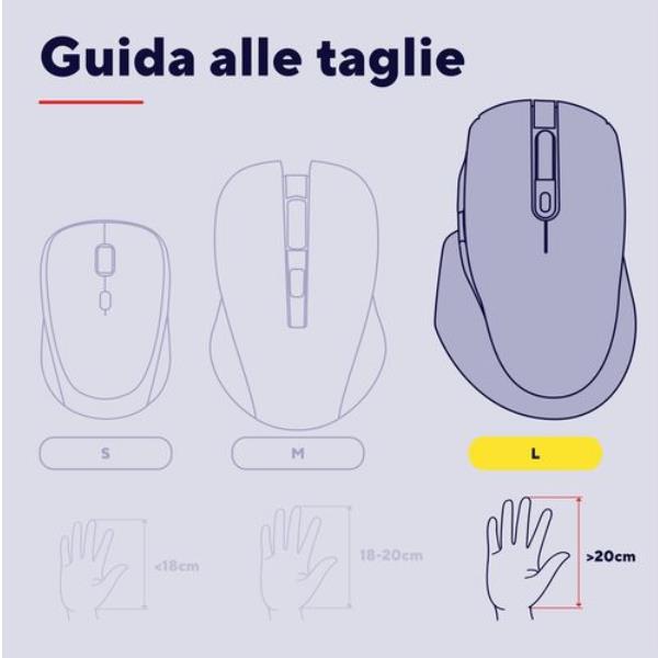 MOUSE WIRELESS RICARICABILE MULTICONNECT BT + WL 2,4GHZ - 2.400DPI - PLASTICA RICICLATA 50% - TRUST FYDA MULTIDEVICE - NERO 8