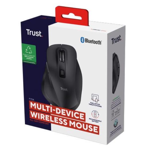 MOUSE WIRELESS RICARICABILE MULTICONNECT BT + WL 2,4GHZ - 2.400DPI - PLASTICA RICICLATA 50% - TRUST FYDA MULTIDEVICE - NERO 10