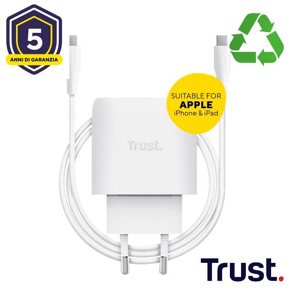 TRUST ALIMENTATORE 45W USB-C PER APPLE - PLASTICA RICICLATA 50% - TRUST MAXO F/APPLE BIANCO