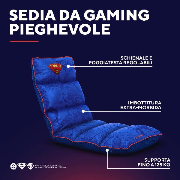 SEDIA GAMING DA PAVIMENTO PIEGHEVOLE LICENZIATA (DC) SUPERMAN - TRUST GXT 718SM RAYZEE - BLU 4