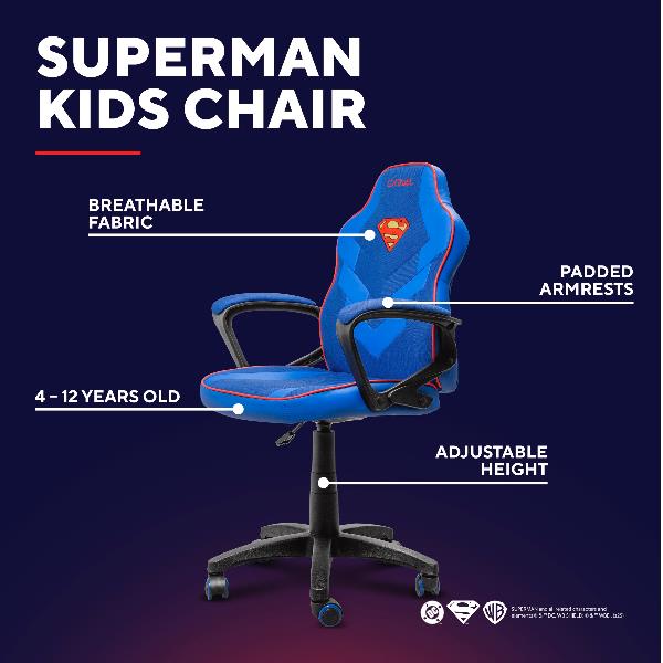 SEDIA GAMING PER RAGAZZI FINO 12 ANNI LICENZIATA (DC) SUPERMAN - TRUST GXT703SM REVVO KIDS CHAIR SUPERMAN - BLU 6