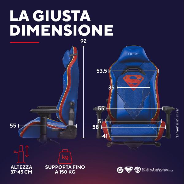 SEDIA GAMING PRO PREMIUM LICENZIATA (DC) SUPERMAN - TRUST GXT721SM RUYA PRO SUPERMAN BLU 5