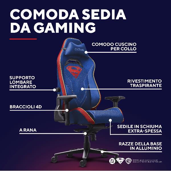 SEDIA GAMING PRO PREMIUM LICENZIATA (DC) SUPERMAN - TRUST GXT721SM RUYA PRO SUPERMAN BLU 9