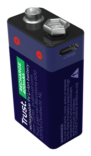 TRUST BATTERIA 6LR61 9V RICARICABILE TRAMITE PORTA USB-C (CAVO RICARICA INCLUSO) - 1PZ - BLU