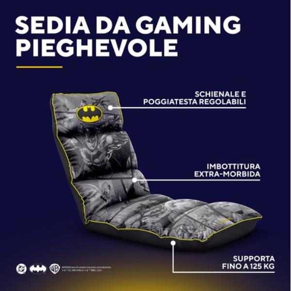 SEDIA GAMING DA PAVIMENTO PIEGHEVOLE LICENZIATA (DC) BATMAN - TRUST GXT 718SM RAYZEE - BATMAN GRIGIA 2