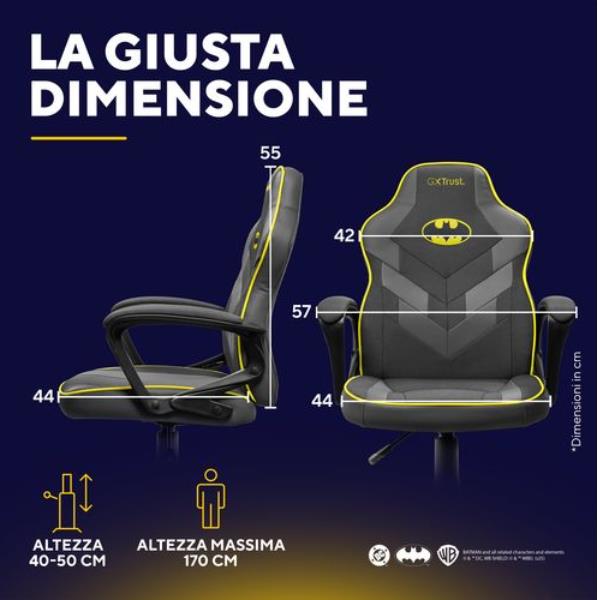 SEDIA GAMING PER RAGAZZI FINO 12 ANNI LICENZIATA (DC) BATMAN - TRUST GXT703SM REVVO KIDS CHAIR BATMAN - GRIGIA 7