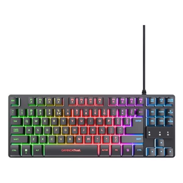 SET GAMING TASTIERA (COMPATTA TKL) E MOUSE (6.400DPI) CABLATI ILLUMINATI - PLASTICA RICICLATA 69% - LAYOUT ITALIANO - TRUST GXT798 SET 2 IN 1 - NERO 3