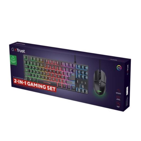 SET GAMING TASTIERA (COMPATTA TKL) E MOUSE (6.400DPI) CABLATI ILLUMINATI - PLASTICA RICICLATA 69% - LAYOUT ITALIANO - TRUST GXT798 SET 2 IN 1 - NERO 4