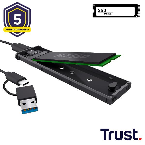 CASE/CUSTODIA HDD SSD NMVe M.2 USB USB-C + USB-A TRUST - NERO 2