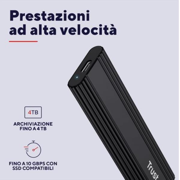 CASE/CUSTODIA HDD SSD NMVe M.2 USB USB-C + USB-A TRUST - NERO 5